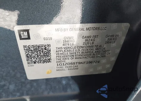 2019 Chevrolet Malibu Lt from USA, damaged, VIN 1G1ZD5ST9KF196724